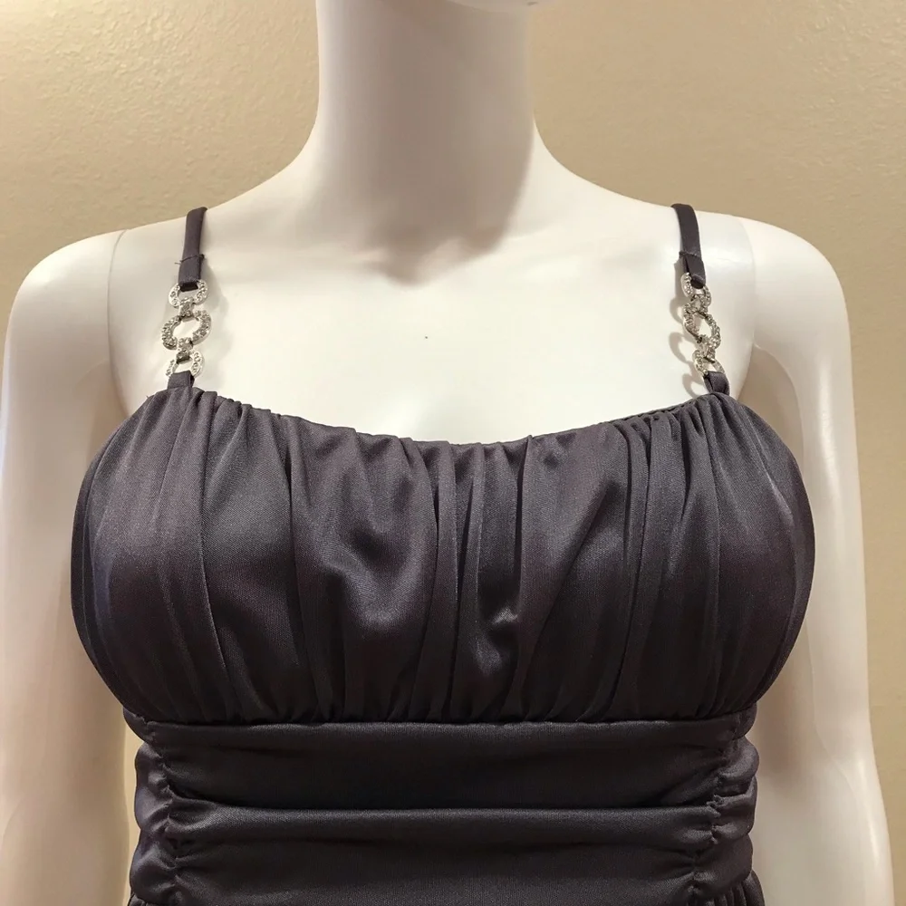 BCX Formal Mini Dress Size M Dark Grey Sleeveless Balloon Hemline - Picture 6 of 14